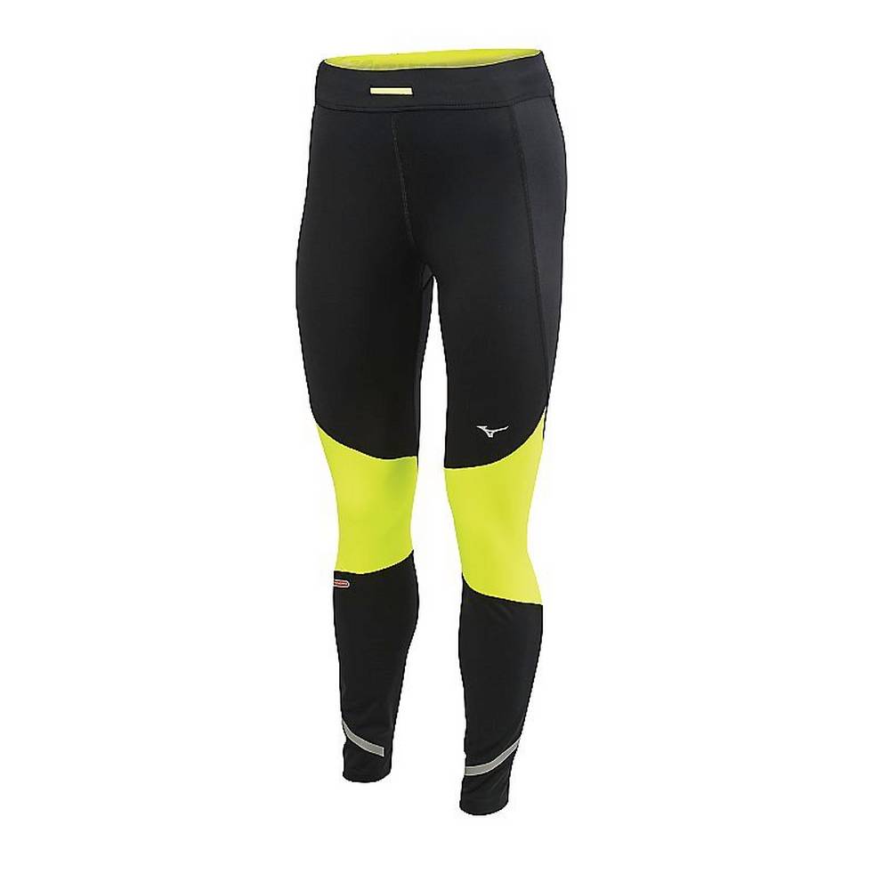 Mallas Mizuno Static Breath Thermo Windproof Mujer Negras/Amarillo Comprar WEVN-92415